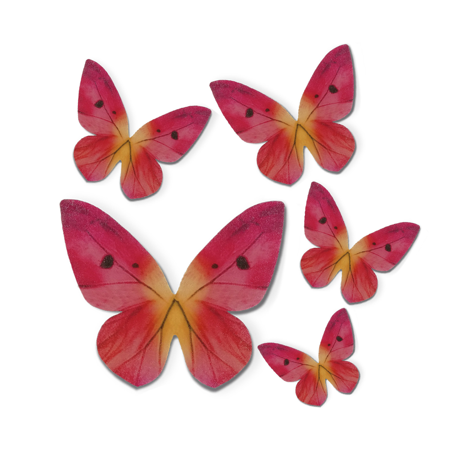 Edible Wafer Paper Butterfly -assorted- pcs/87  pces, 3 to 6 cm, red ping