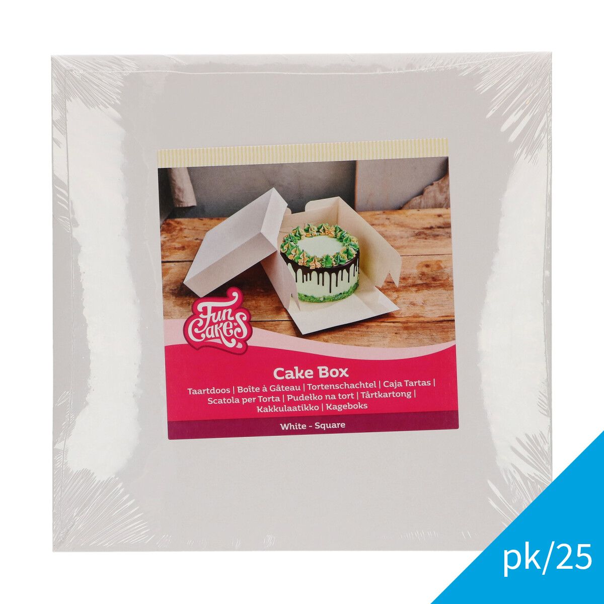 FUNCAKES CAKE BOX -BLANCO 25x25X15CM- PK/ 25