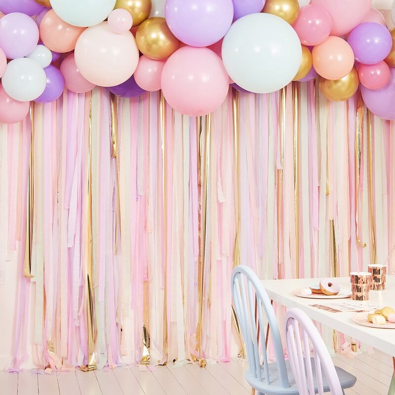 PASTEL STREAMER AND BALLOON PARTY BACKDROP, total 90 pces