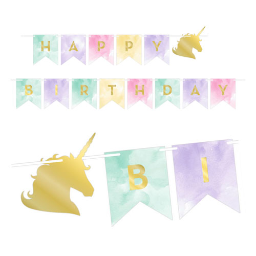 Ribbon Banner , Unicorn - Happy Birthday