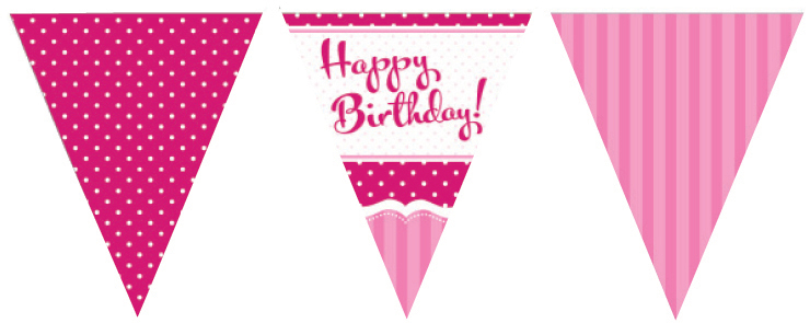 Red Banner Luxe paper, 3,7 m, Happay Birthday pink Bunting