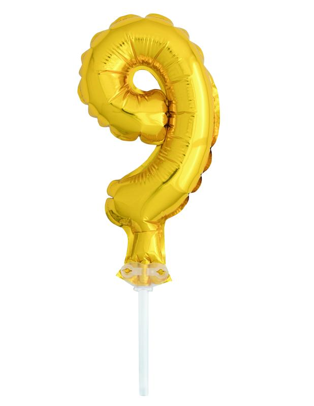 Cake Topper mini Ballon aufblasend Gold, 13 cm, 9
