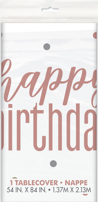 Tablecover Rose Gold collection, happy birthday  in plastic, 137 x 274cm