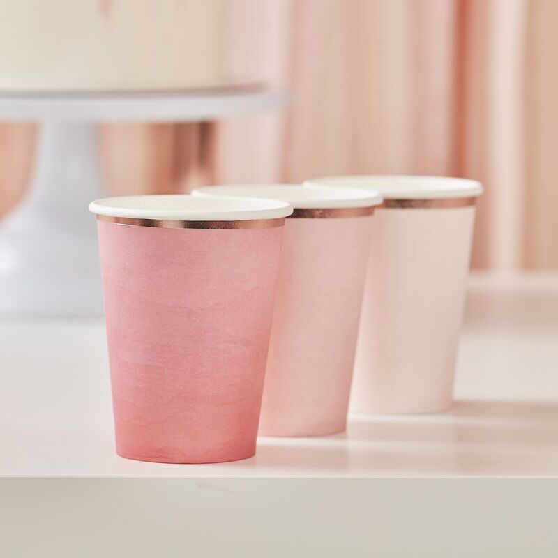 8 x OMBRE PINK PAPER CUPS
