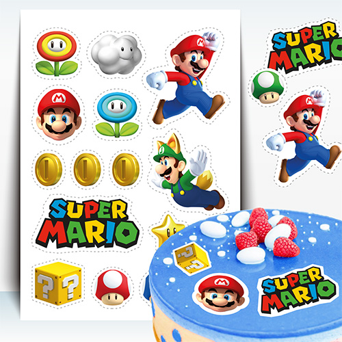 Super Mario Zucker Stickers, ein A4-Blatt in Zucker, zum Schneiden
