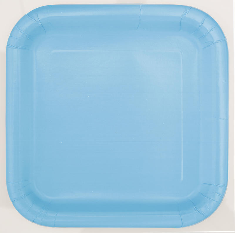 Assiettes carrées en carton pour anniversaire - Bleu ciel - 23 cm - Lot de 14 assiettes