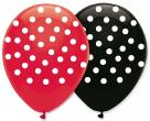 6 Latex Ballon 30 cm - rot und schwarz Polka Dot