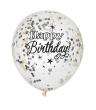 6 Ballone  Confetti 30 cm Happy Birthday mit schwarz und weiss Confetti
