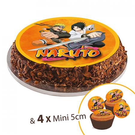 Disque en sucre NARUTO, 20cm + 4 mini disque 5cm à Cupcake ou déco