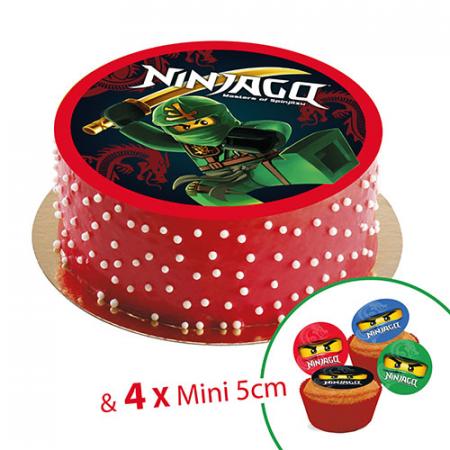 Disque en sucre NINJAGO, 20cm + 4 mini disque 5cm à Cupcake ou déco