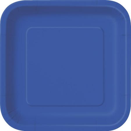 14 Assiettes carrées 23 cm bleu royal, en carton
