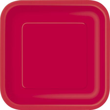 14 Assiettes carrées 23 cm rouge ruby en carton