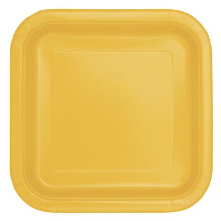 14 Assiettes carrées 23 cm jaune, en carton