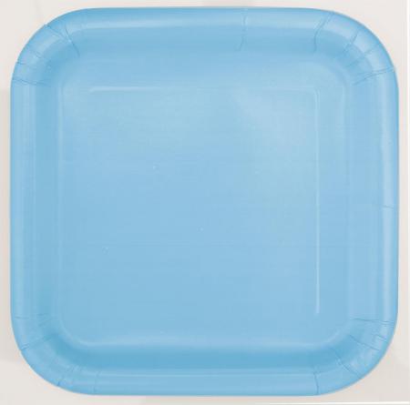 16 Assiettes carrées 18 cm bleu ciel, en carton