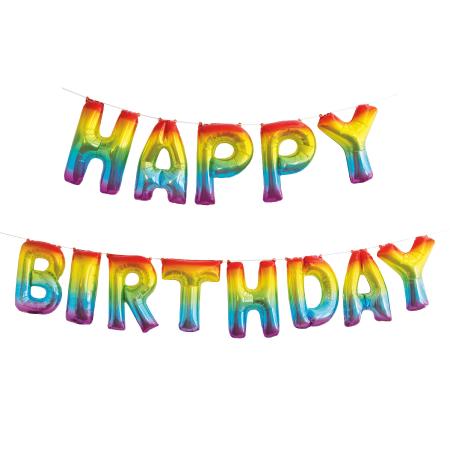 Ballon Aluminium Rainbow arc-en-ciel Happy Birthday  35 cm x 4,25 M