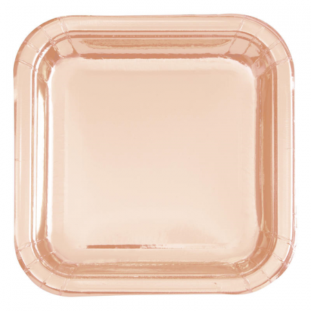8 Assiettes alu carrées 18 cm ROSE OR, en carton