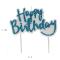 Bougie Happy Birthday bleu gliters, 10 x 6,5 cm