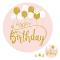 Disque en sucre Happy Birthday balloon pink, 20cm + 4 mini disque 5cm