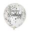 6 balloons Confetti  30 cm Happy Birthday with multi black and white Confetti