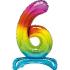 Foil Balloon, 76 cm, number 6 / RAINBOW, standing