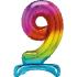 Foil Balloon, 76 cm, number 9 / RAINBOW, standing