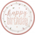 8 Karton Teller 23 cm Happy  Birthday, Rosa Golden mit Glitter effect