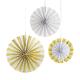 3  Gold and white FOIL  FAN DECORATIONS - METALLIC PERFECTION